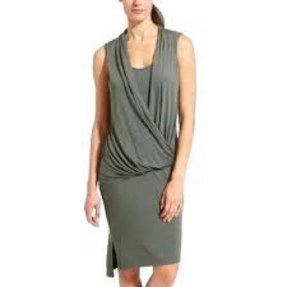 Athleta Dresses & Skirts - Athleta Faux Wrap knit  sleeveless tank Dress Olive Green Small